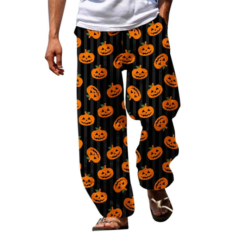 SNOWSONG Clearance Pants for Men Halloween Pants Men s Casual Pants Halloween Pumpkinhead Beach Pants with Pockets Baggy Pants Men Halloween