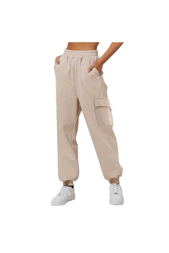 Plus Size Pants for Women, Womens Cargo Sweatpants Baggy Fleece High Waisted Joggers Sweat Pants Athletic Pants Beige L