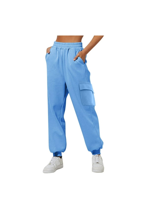 Plus Size Pants for Women, Womens Cargo Sweatpants Baggy Fleece High Waisted Joggers Sweat Pants Athletic Pants Blue 2XL