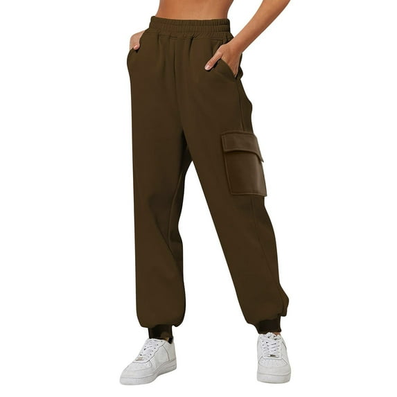 SNOWSONG Clearance! Plus Size Pants for Women, Womens Cargo Sweatpants Baggy Fleece High Waisted Joggers Sweat Pants Athletic Pants Brown M