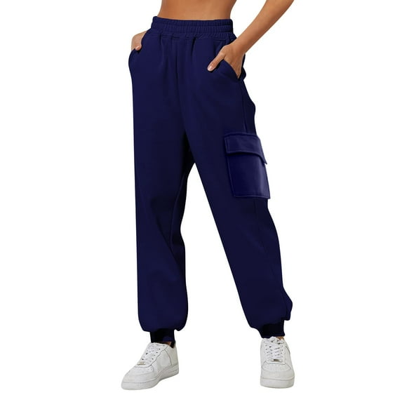SNOWSONG Plus Size Pants for Women, Womens Cargo Sweatpants Baggy Fleece High Waisted Joggers Sweat Pants Athletic Pants Navy M