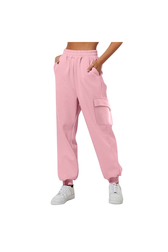 Plus Size Pants for Women, Womens Cargo Sweatpants Baggy Fleece High Waisted Joggers Sweat Pants Athletic Pants Pink M