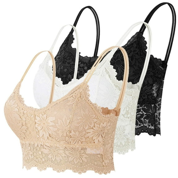 SNOWSONG Push Up Bras for Women, 3 Pcs Women's Stretchy Camisole Bra Plus Size Comfort Wireless Bra Padded Lace Top Wireless Bras, Bras for Women, Comfy Bras for Women White S