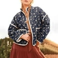 thumbnail image 1 of SNOWSONG Clearance! Quilted Jackets for Women, Warm Quilted Jacket for Women Ethnic Long Sleeve Floral Print Snap Button Coat with Pockets, Floral Jackets, Coats for Women Navy M, 1 of 6