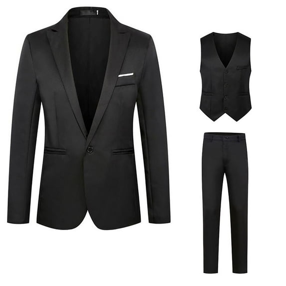 SNOWSONG Clearance! Slim Fit Suits for Men, Men's Suits Solid Color Casual Trousers Suit Jacket Bottom Shirt Suit Three Piece Set Mens Formal Wear, Men's Suits, Black 2XL