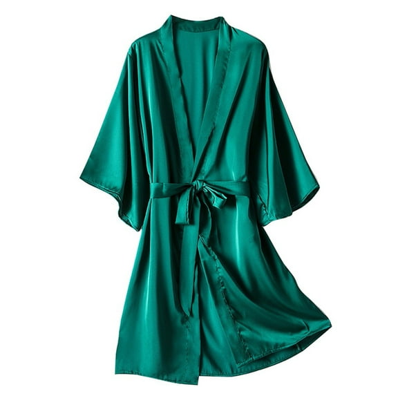 SNOWSONG Underwear for Women, Women's Silk Robe Short Satin Bathrobe Lightweight Wedding Robes for Bridal Party Bride Bridesmaids Loungewear Green 3XL