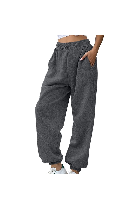 Women's Casual Pants, Women's Sweatpants Petite Length Pockets Pants Casual Workout Athletic Joggers Drawstring Waist Sweat Gray1 L