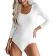 thumbnail image 1 of SNOWSONG Clearance! Womens Bodysuit, Womens Casual Jumpsuit Long Sleeve Tight Sexy Ribbed Bottomed Jumpsuit, Plus Size Bodysuit, Sexy One Piece Swimsuit, Shirts for Women 1 PC One Piece White S, 1 of 4