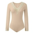 thumbnail image 1 of SNOWSONG Clearance! Womens Bodysuit, Womens Deep V Mesh Neck Bodysuit Long Sleeve One Piece Swimsuit, Plus Size Bodysuit, Sexy One Piece Swimsuit, Shirts for Women 1x One Piece Swimsuit Khaki XL, 1 of 3
