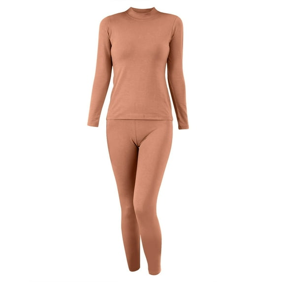 SNOWSONG Fleece Lined Leggings Women, Womens Padded Thickened Wool Thermal Underwear Set Long Sleeve Bottoms + Pants Two Piece Set, Winter Clothes for Women, Pajamas Set for Women Rose Gold L
