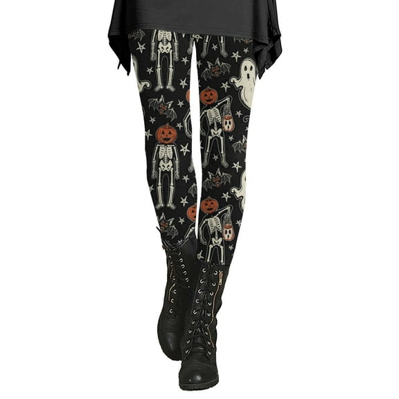 SNOWSONG Halloween Leggings for Women Halloween Women's High Waisted Bottom Pants Tummy Tuck Printed Leggings Pantyhose Plus Size Leggings Womens Leggings Tummy Control Leggings Black L