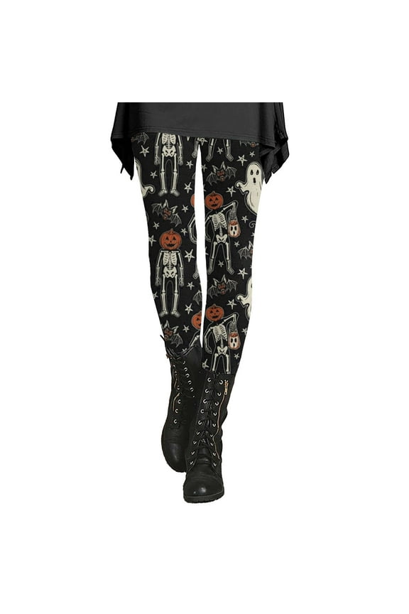 Halloween Leggings for Women Halloween Women's High Waisted Bottom Pants Tummy Tuck Printed Leggings Pantyhose Plus Size Leggings Womens Leggings Tummy Control Leggings Black L