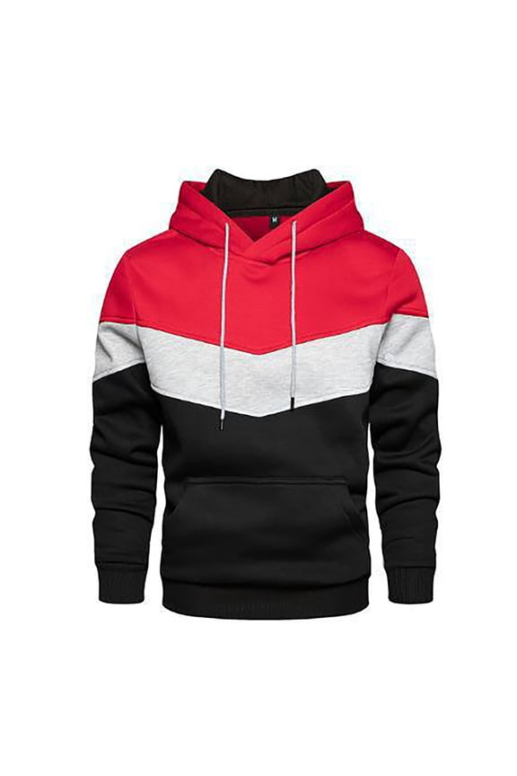 Hoodies for Men, Mens Coat Autumn and Winter Street Casual Sports Sweater Loose Side Seam Pocket Pocket Color Matching Youth Hooded Sweater Mens Hoodies Pullover Red L