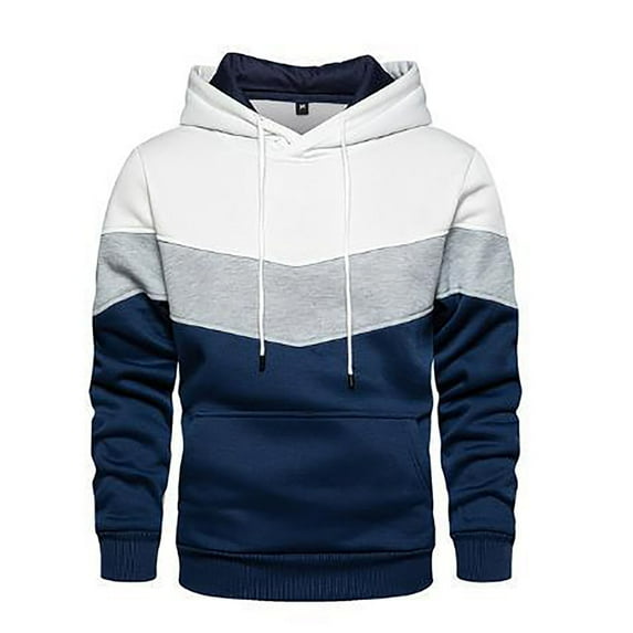 SNOWSONG Hoodies for Men, Mens Coat Autumn and Winter Street Casual Sports Sweater Loose Side Seam Pocket Pocket Color Matching Youth Hooded Sweater Mens Hoodies Pullover White L
