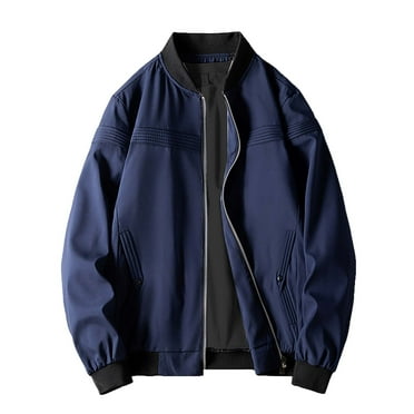 SNOWSONG Jackets for Men Clearance! Men's Spring & Autumn Casual Jacket Handsome Pilot Zipper Standing Collar Jacket, Mens Fall Clothes, Lightweight Jacket, Casual Jacket 1PC Jacket Blue L