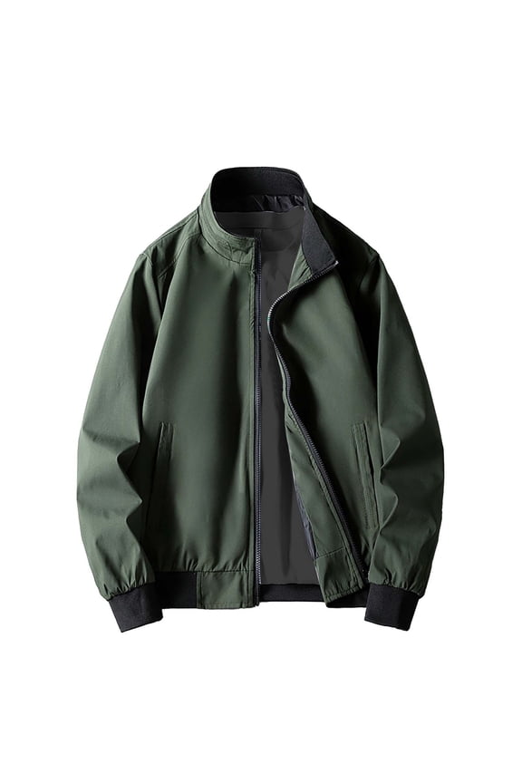 Jackets for Men Men's Spring & Autumn Casual Jacket Handsome Pilot Zipper Standing Collar Jacket, Mens Fall Clothes, Lightweight Jacket, Casual Jacket 1PC Jacket Green M