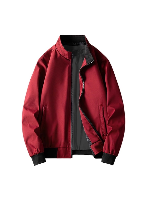 Jackets for Men Men's Spring & Autumn Casual Jacket Handsome Pilot Zipper Standing Collar Jacket, Mens Fall Clothes, Lightweight Jacket, Casual Jacket 1PC Jacket Red L