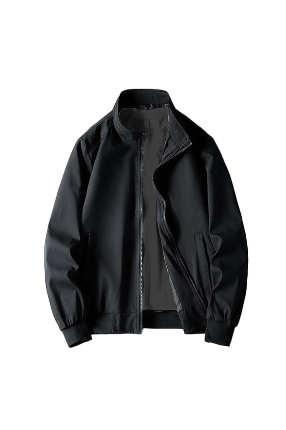 Jackets for Men Men's Spring & Autumn Casual Jacket Handsome Pilot Zipper Standing Collar Jacket, Mens Fall Clothes, Lightweight Jacket, Casual Jacket 1PC Jacket Black XL