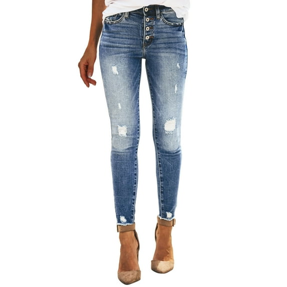 SNOWSONG Jeans for Women, Womens Casual High Waist Stretch Washed Hole Slim Denim Capri Pants High Waisted Jeans, Fall Jeans 1PC Jeans B XL