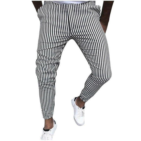 SNOWSONG Men's Pants, Mens Plaid Pencil Pants Zipper Elastic Waist Pants Trousers, Mens Casual Pants, Chino Pants Slim Fit, Slacks for Men 1PC Pants Black XL