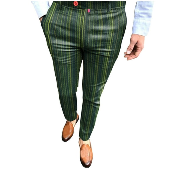 SNOWSONG Men's Pants, Mens Plaid Pencil Pants Zipper Elastic Waist Pants Trousers, Mens Casual Pants, Chino Pants Slim Fit, Slacks for Men 1PC Pants Green S