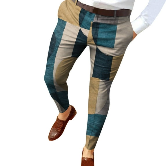 SNOWSONG Men's Pants, Mens Plaid Pencil Pants Zipper Elastic Waist Pants Trousers, Mens Casual Pants, Chino Pants Slim Fit, Slacks for Men 1PC Pants Khaki M