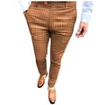 thumbnail image 1 of SNOWSONG Men's Pants, Mens Plaid Pencil Pants Zipper Elastic Waist Pants Trousers, Mens Casual Pants, Chino Pants Slim Fit, Slacks for Men 1PC Pants Orange L, 1 of 7