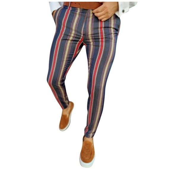 SNOWSONG Men's Pants, Mens Plaid Pencil Pants Zipper Elastic Waist Pants Trousers, Mens Casual Pants, Chino Pants Slim Fit, Slacks for Men 1PC Pants Red 2XL