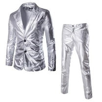 SNOWSONG Men's Suits Men's New Hot Stamping Glossy Slim Casual Suit Suit, Suit Jacket, Wedding Suits for Men, 2 Piece Suit Men 1*blazer 1*trousers Silver 2XL
