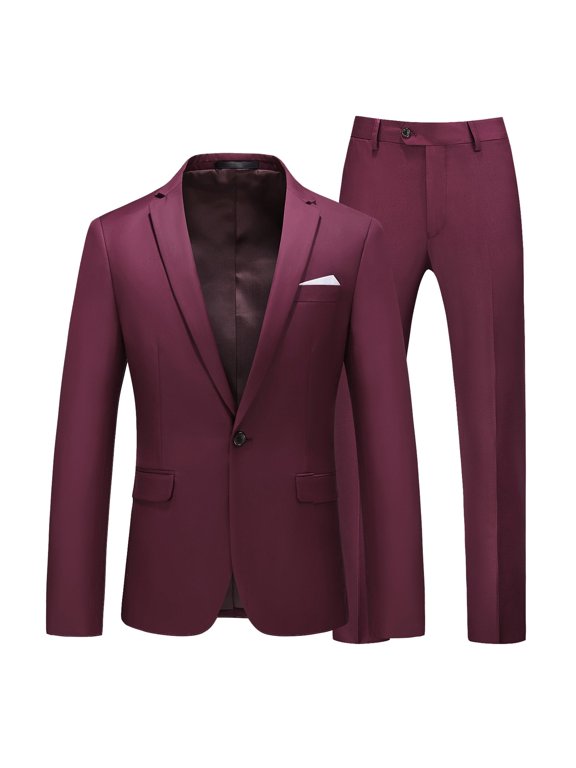 Men's Suits Men's Slim Fit Suit Two Piece Business Wedding Party Jacket & Pants, Suit Jacket, Wedding Suits for Men, 2 Piece Suit Men 1PC Jacket + 1PC Pants Wine XL