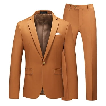 SNOWSONG Slim Fit Suits for MenClearance! Mens Formal Wear Men's Suits Slim Business Wedding Party Jacket Jacket   Pants Suit Two Piece Set Men's Suits Khaki L
