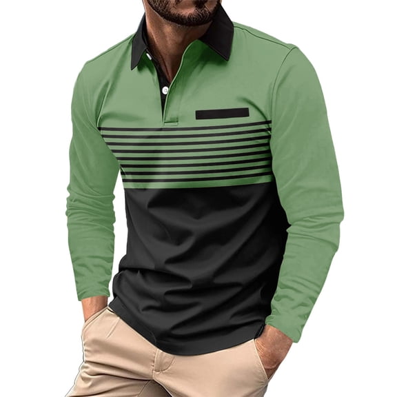 SNOWSONG Mens Long Sleeve Shirt Clearance! Men's Fashion Spring & Autumn Casual Buttoned Long Sleeve Polo Shirt Tops, Polo Shirts for Men, Mens Tops, Button Down Shirt 1PC Shirt Green M