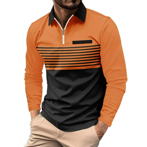 SNOWSONG Mens Long Sleeve Shirt Men's Fashion Spring & Autumn Casual Buttoned Long Sleeve Polo Shirt Tops, Polo Shirts for Men, Mens Tops, Button Down Shirt 1X Long Sleeve Orange 3XL