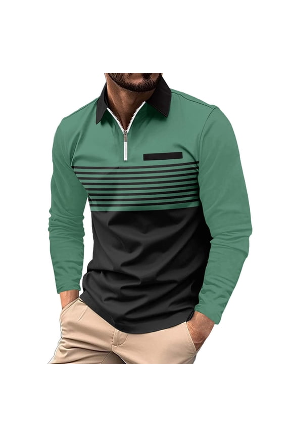 Mens Long Sleeve Shirt Men's Fashion Spring & Autumn Casual Buttoned Long Sleeve Polo Shirt Tops, Polo Shirts for Men, Mens Tops, Button Down Shirt 1X Long Sleeve Green 3XL