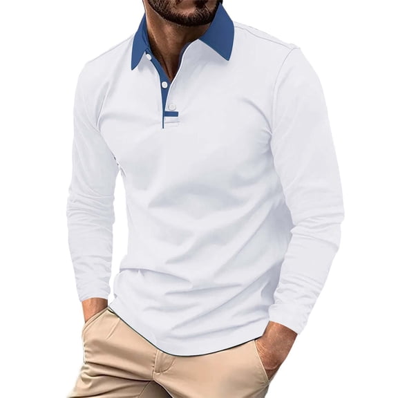 SNOWSONG Mens Long Sleeve Shirt Men's Fashion Spring & Autumn Casual Zipper Solid Color Long Sleeve Top, Polo Shirts for Men, Mens Tops, Button Down Shirt 1x Dress White S