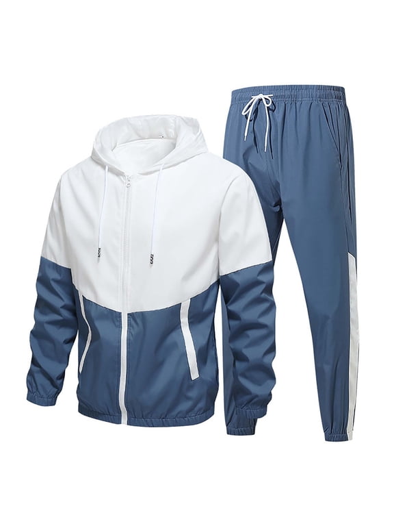 Mens Sweatsuit, Mens Sports Suit Zipper Jacket + Elastic Waist Trousers (with Reflective Strips), Big and Tall Track Suits, Tracksuits for Men Set, Winter Sweatsuits Blue XL