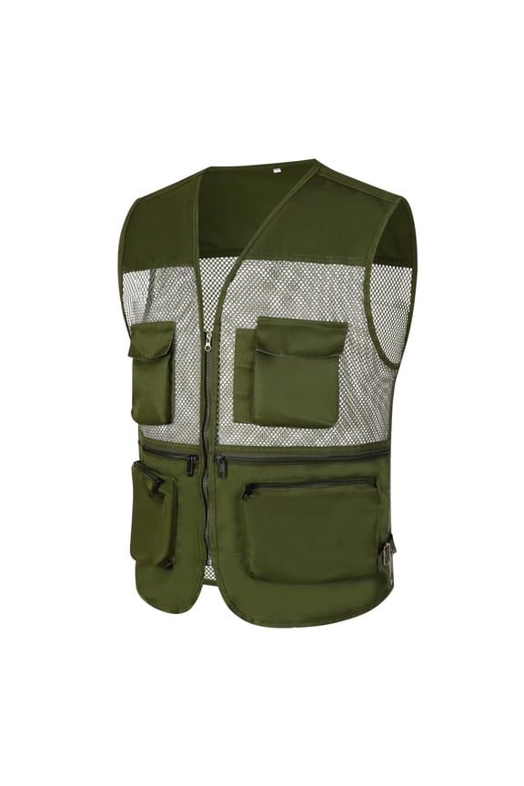 Mid Length Jacket Men, Fly Fishing Vest for Men, Mens Safari Fishing Vest Summer Outdoor Mesh Work Journalist's Vest Jacket, Mens Jackets Lightweight Casual Green L