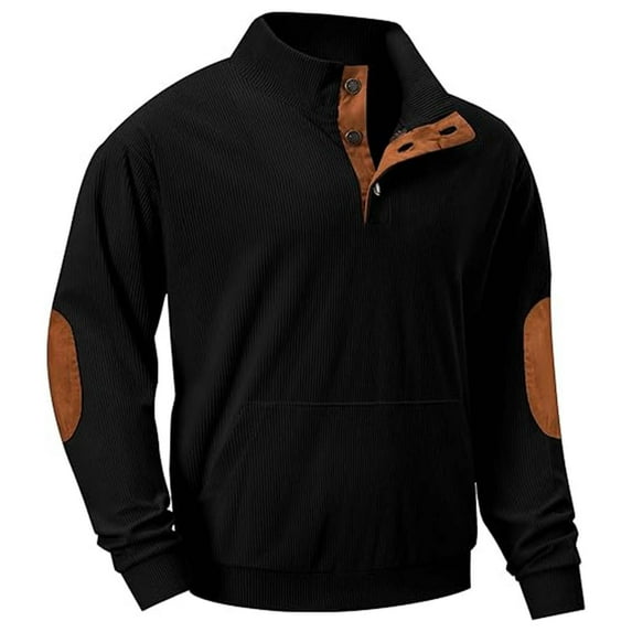 SNOWSONG Sweatshirts for Men Men's Long Sleeve Corduroy Pocket Hoodless Sweatshirt Top, 1/4 Zip Pullover Mens, Crewneck Sweatshirt, Polo Shirts for Men 1PC Sweatshirt Black L