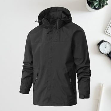SNOWSONG Raincoat for Men, Men's Fall / Winter Windproof High-collar Color-blocked Hooded Jacket, Waterproof Jackets, Jackets for Men, Lightweight Jackets Black M