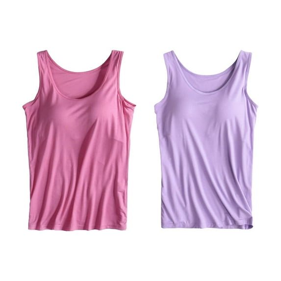 SNOWSONG Shelf Bra Tank Tops for Women Clearance! Women's Stretch Camisole with Chest Pad Vest Underwear, Camisoles with Built in Bra, Plus Size Camisoles, Tank Tops for Women 2Pcs Vest Purple 3XL