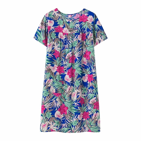 SNOWSONG Sleep Dress,Summer Nightgowns Women's Cotton Silk Short Sleeve Nightgown Loose Homewear Large Size Dresses 2024 New,Plus Size Nightgowns,Silk Nightgown for Women, Green One Size