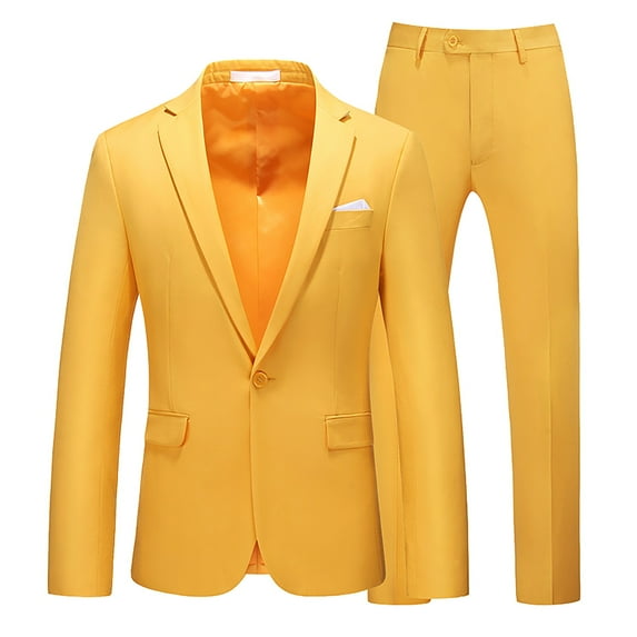 SNOWSONG Slim Fit Suits for MenClearance! Mens Formal Wear Men's Suits Slim Business Wedding Party Jacket Jacket + Pants Suit Two Piece Set Men's Suits Orange 3XL