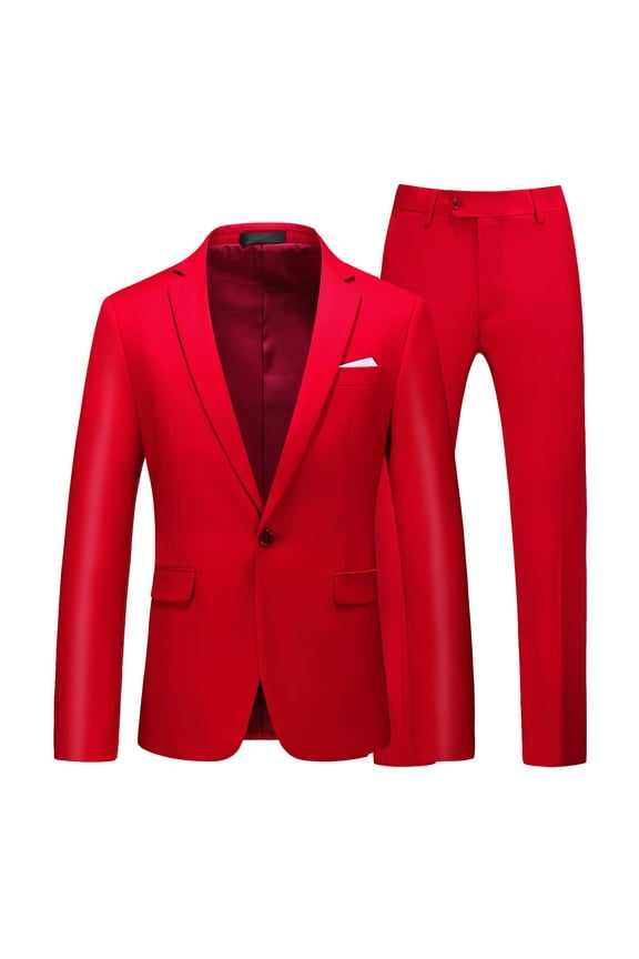 Slim Fit Suits for MenClearance! Mens Formal Wear Men's Suits Slim Business Wedding Party Jacket Jacket + Pants Suit Two Piece Set Men's Suits Red 2XL