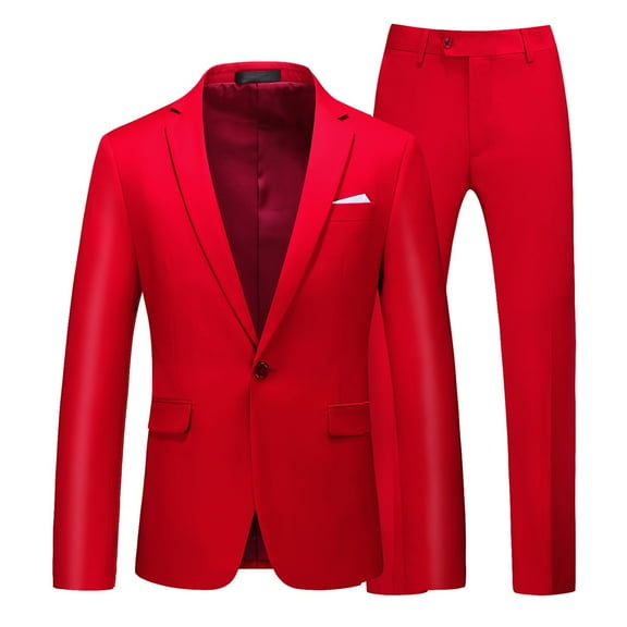 SNOWSONG Slim Fit Suits for MenClearance! Mens Formal Wear Men's Suits Slim Business Wedding Party Jacket Jacket + Pants Suit Two Piece Set Men's Suits Red 2XL