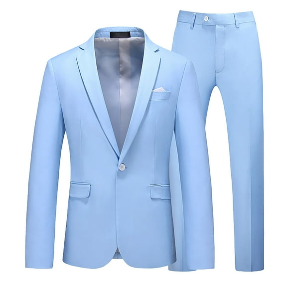 SNOWSONG Slim Fit Suits for MenClearance! Mens Formal Wear Men's Suits Slim Business Wedding Party Jacket Jacket   Pants Suit Two Piece Set Men's Suits Sky Blue L