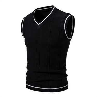 SNOWSONG Sweaters for Men, Mens Fall / Winter Sports Vest V-Neck Pullover Sleeveless Sweater Top, Sweaters Vest, Pullover Sweaters for Men, Cable Knit Sweater Men Black L