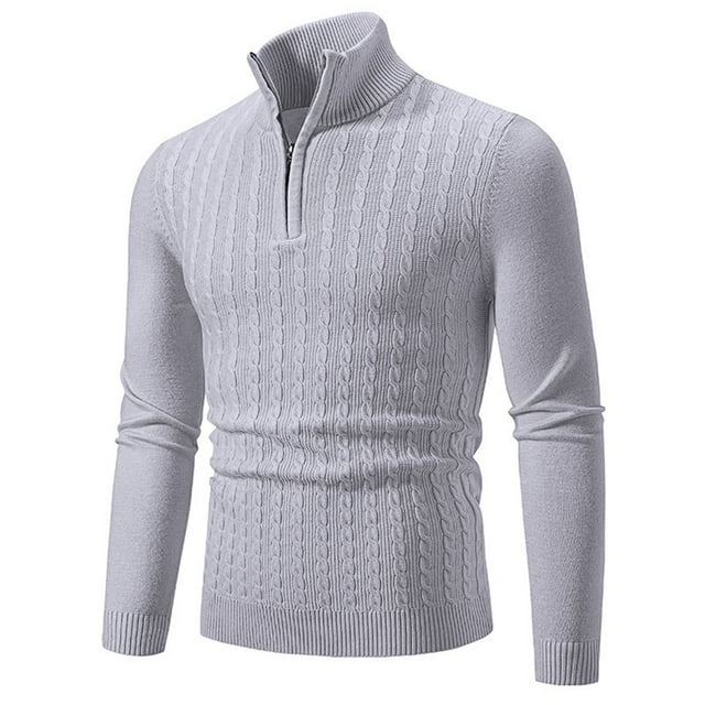 SNOWSONG Sweaters for Men, Mens Fall / Winter Zipper Turtleneck Wool Knitted Long Sleeve Pullover Sweater Tops, Crewneck Sweaters, Pullover Sweaters for Men, Cable Knit Sweater Men Gray 3XL