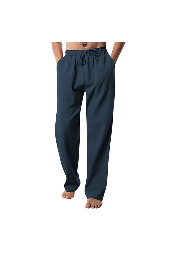 Warmup Pants for Men Men's Casual Fashion Solid Color Loose Drawstring Trend Beach Pants, Mens Pants, Joggers for Men, Cotton Sweatpants 1x Pant Navy XL