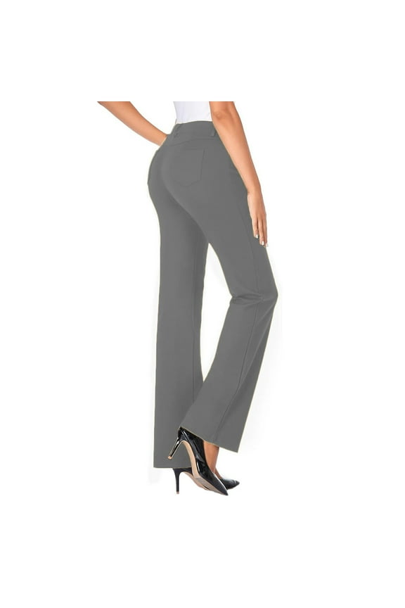 Women's 28''/30''/32''/34'' Stretchy Bootcut Dress Pants with Pockets, Tall, Petite, Regular for Office Work Business 1PC Pant Gray L