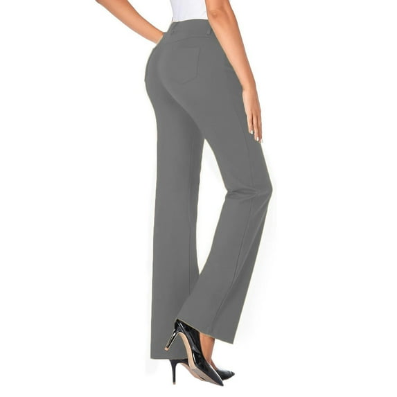 SNOWSONG Women's 28''/30''/32''/34'' Stretchy Bootcut Dress Pants with Pockets, Tall, Petite, Regular for Office Work Business 1PC Pant Gray S